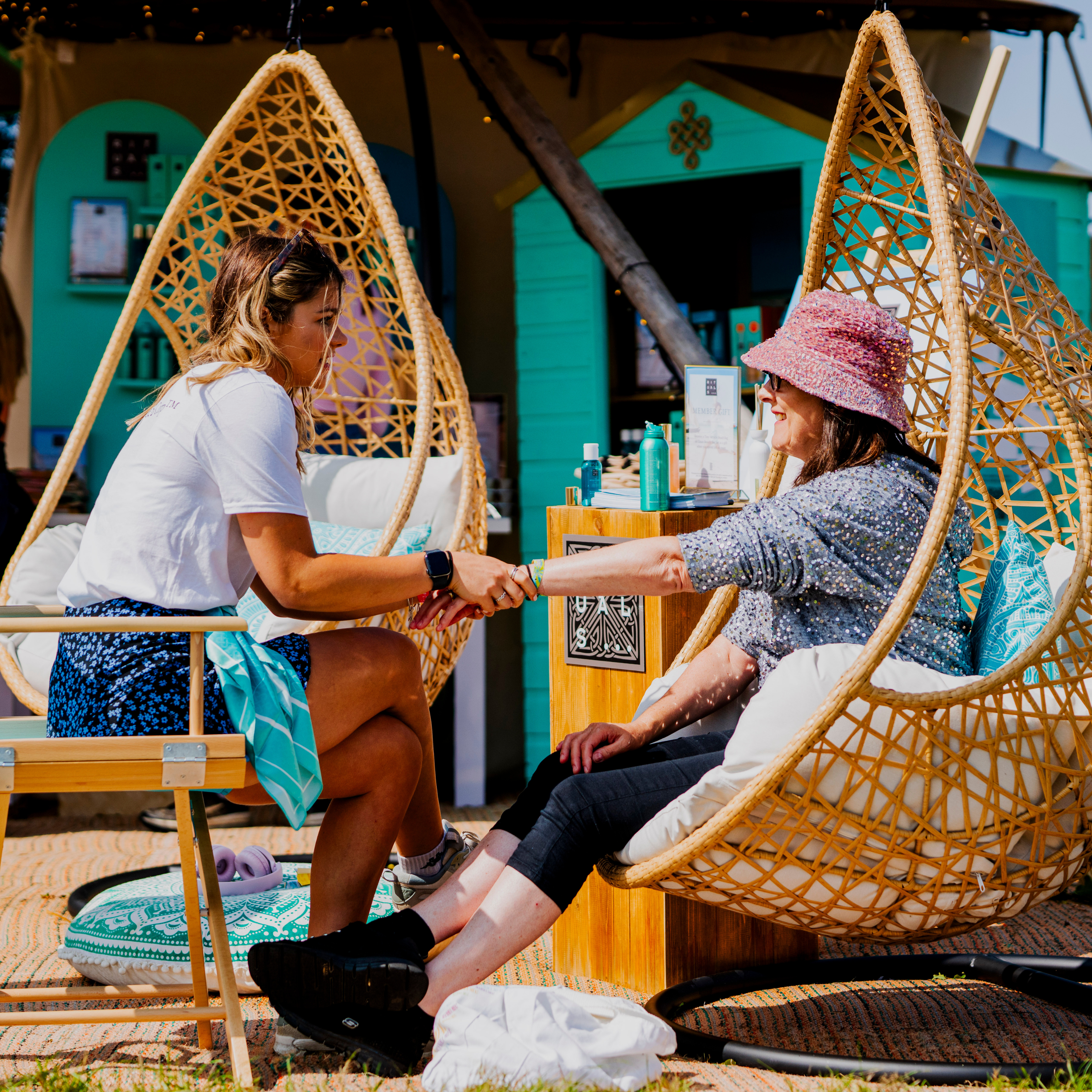 People talking at festival