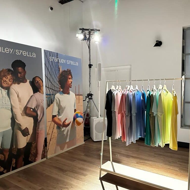 Stanley / Stella partner event Rack of coloured t shirts